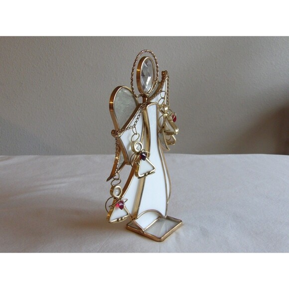 Vintage White Gold Stained Glass Suncatcher Angel Chain Hearts 8.75" READ - Picture 3 of 10